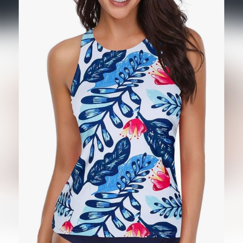 Holipick Pink & Blue Floral High Neck Tankini Top Size 20 NWT
